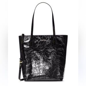 Michael Kors Emry Black Crinkled Leather Women Large Tote RTL $298 New with Tags